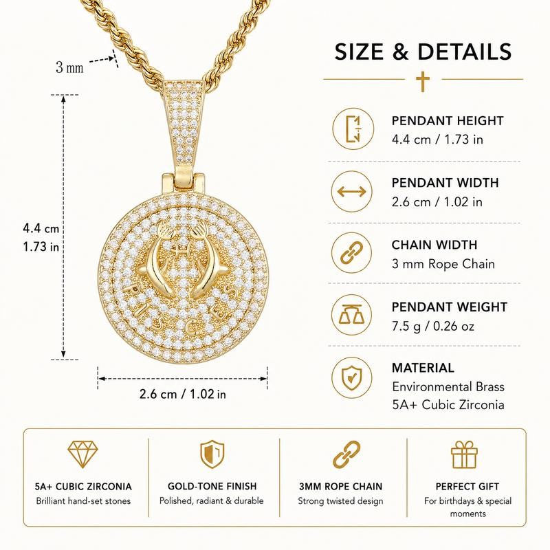 Round Zodiac Coin Pendant Necklace