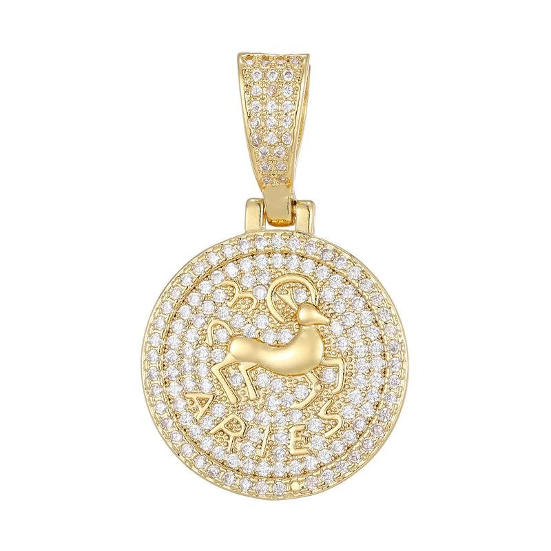 Round Zodiac Coin Pendant Necklace