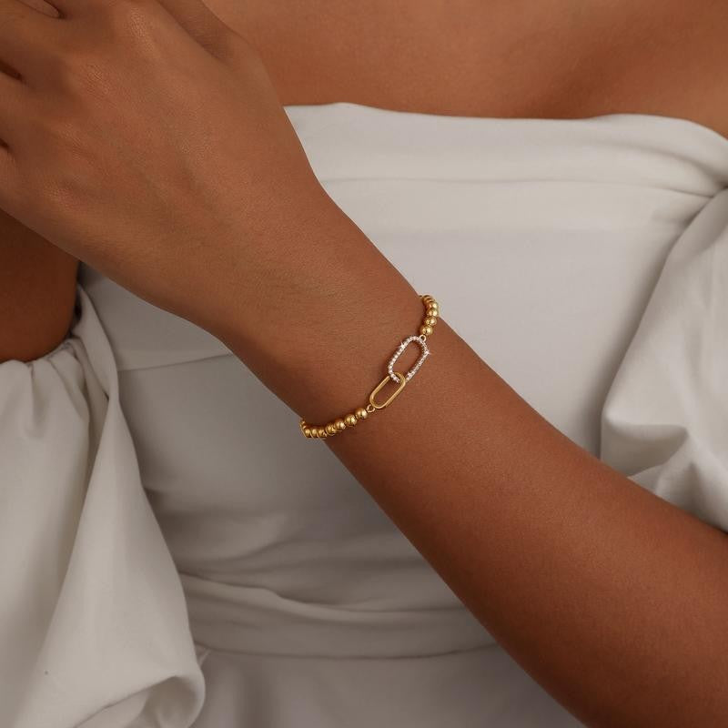14k Beaded Link Charm Bracelet
