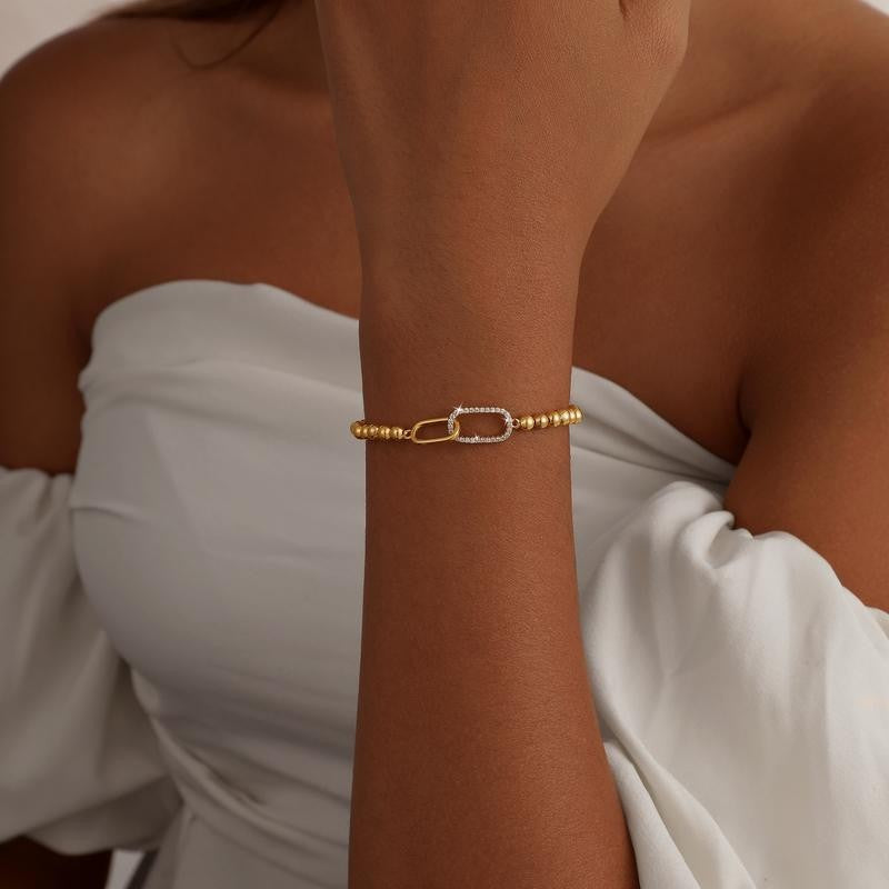 14k Beaded Link Charm Bracelet
