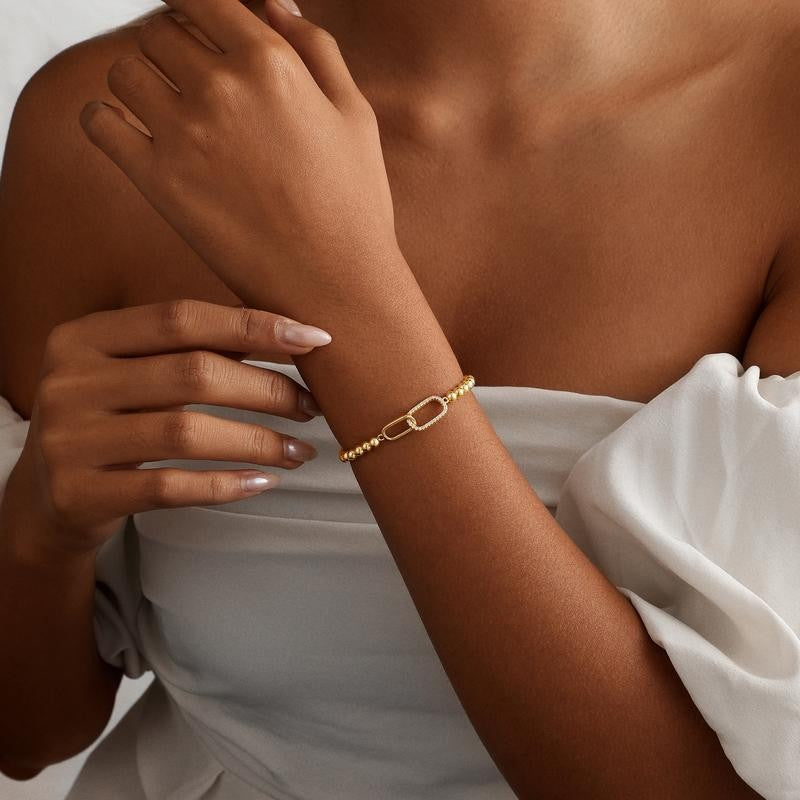 14k Beaded Link Charm Bracelet