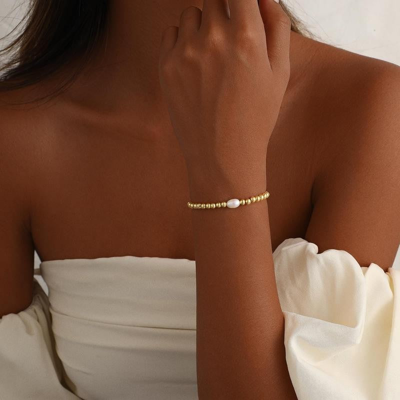 14k Beaded Link Charm Bracelet