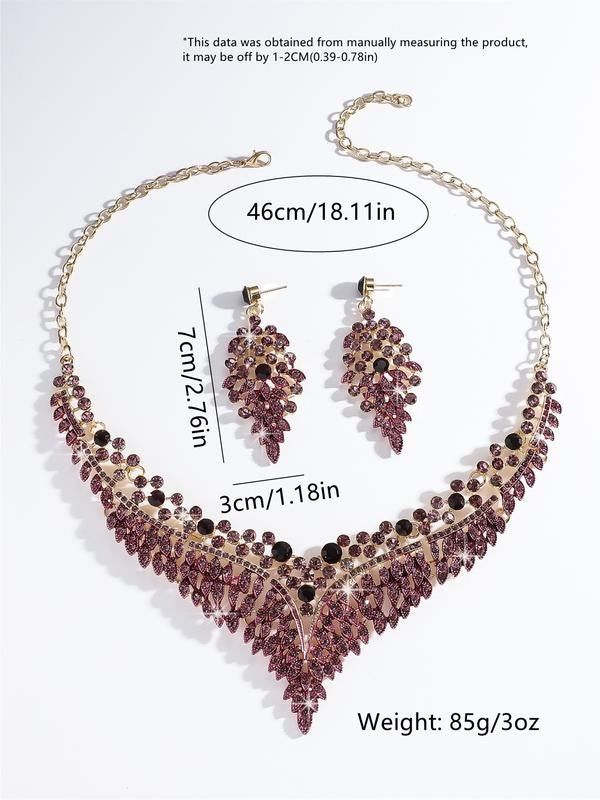 Purple Pink Crystal Leaf Jewelry Set