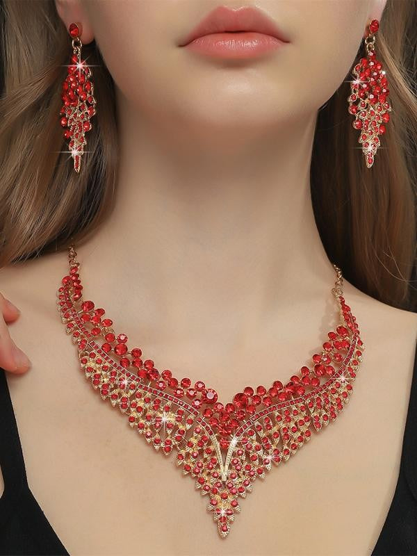 Purple Pink Crystal Leaf Jewelry Set