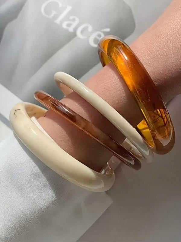 Vintage Amber Texture Acrylic Bangle Set