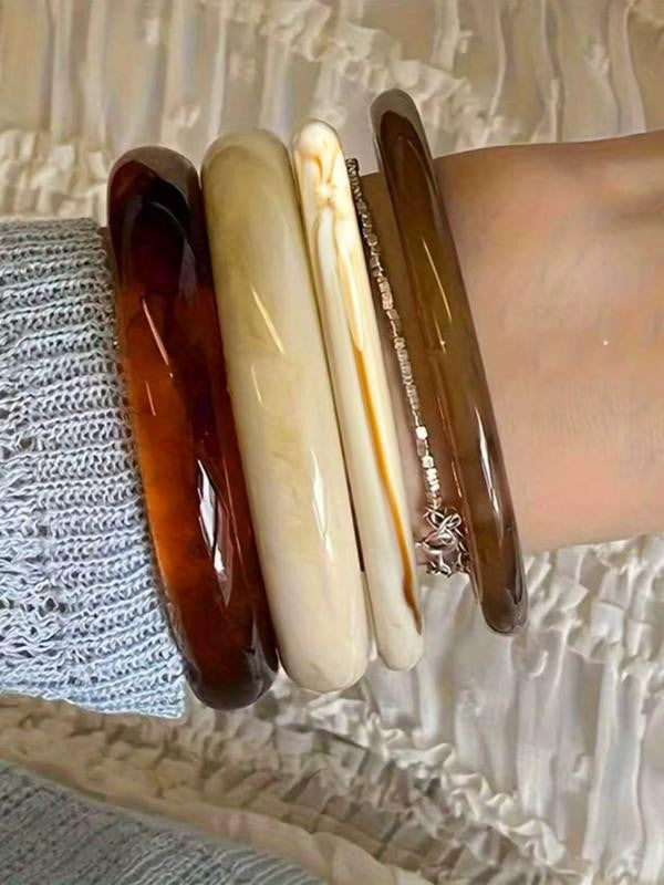 Vintage Amber Texture Acrylic Bangle Set