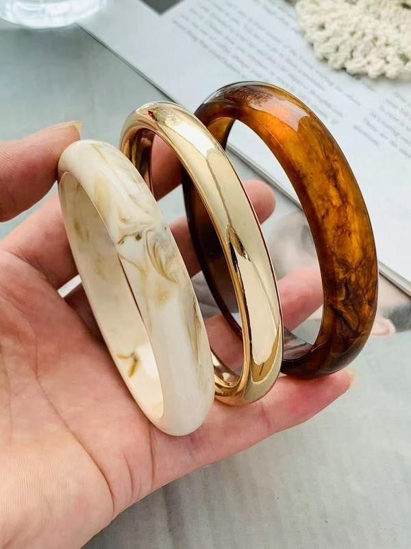 Vintage Amber Texture Acrylic Bangle Set