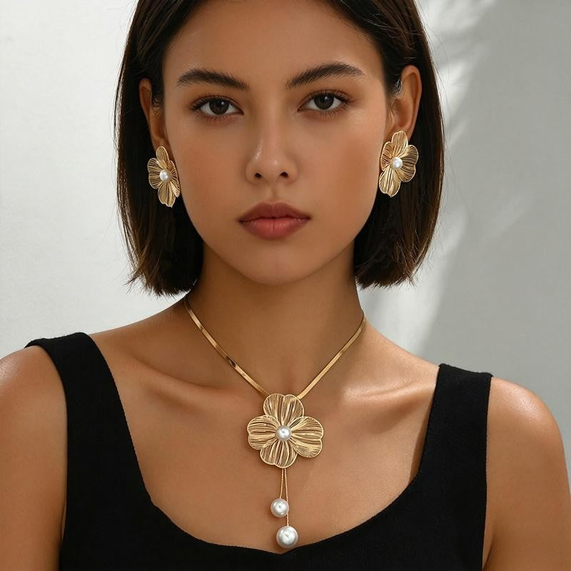 Floral Pearl Drop Jewelry Set