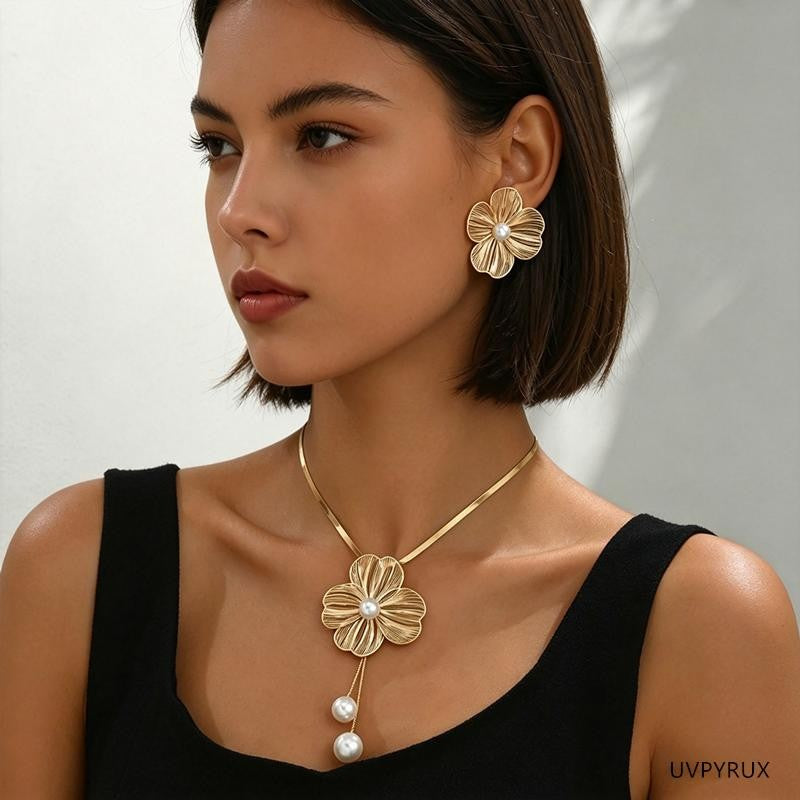 Floral Pearl Drop Jewelry Set
