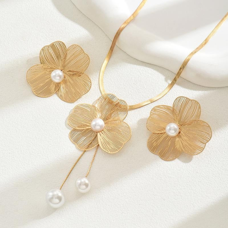 Floral Pearl Drop Jewelry Set