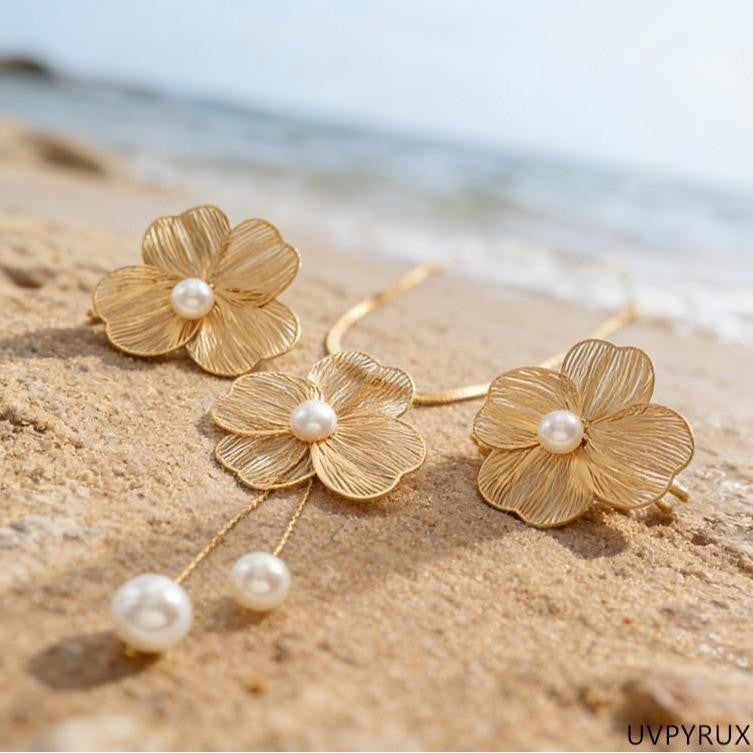 Floral Pearl Drop Jewelry Set