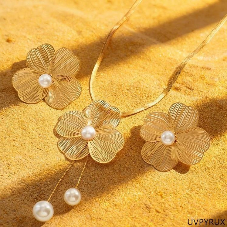 Floral Pearl Drop Jewelry Set