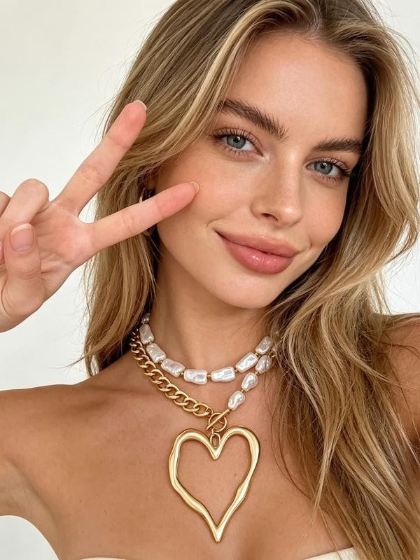 Layered Baroque Pearl Heart Necklace