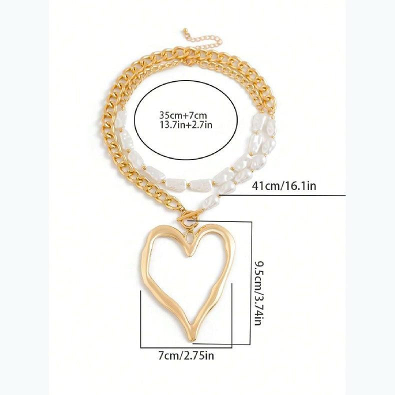 Layered Baroque Pearl Heart Necklace