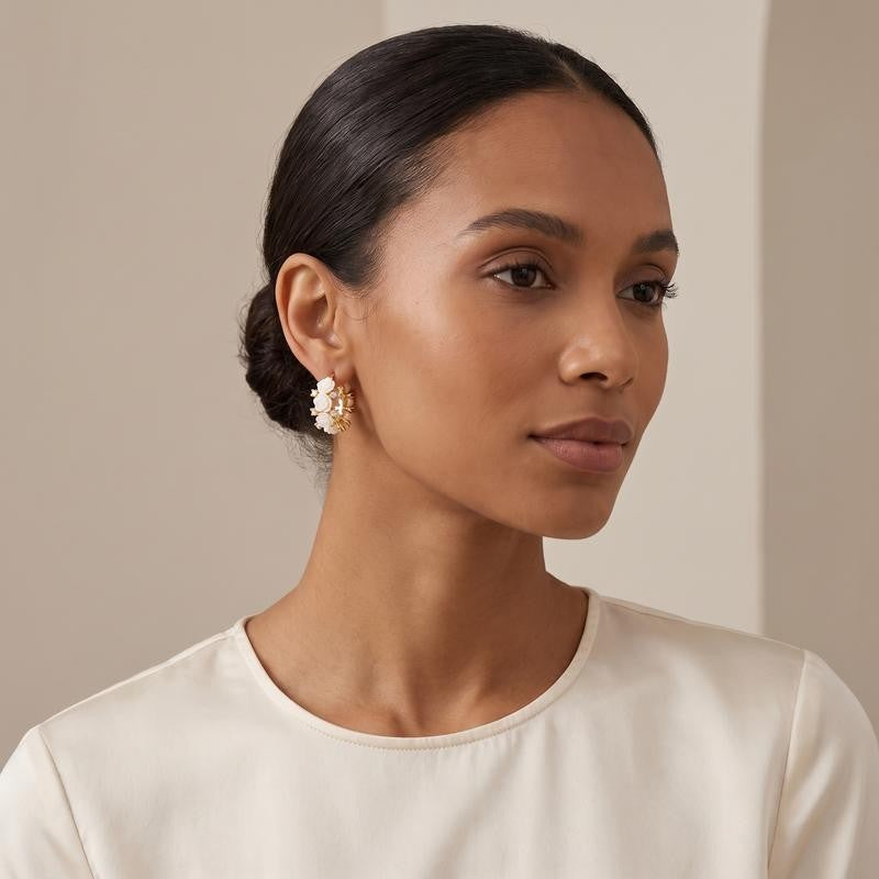 Floral Rose Gold Hoop Clip Earrings
