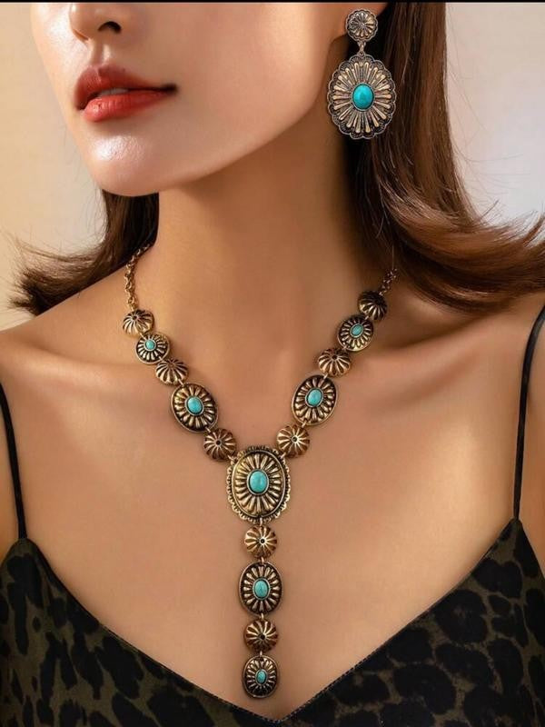 Boho Turquoise Floral Necklace & Earrings Set