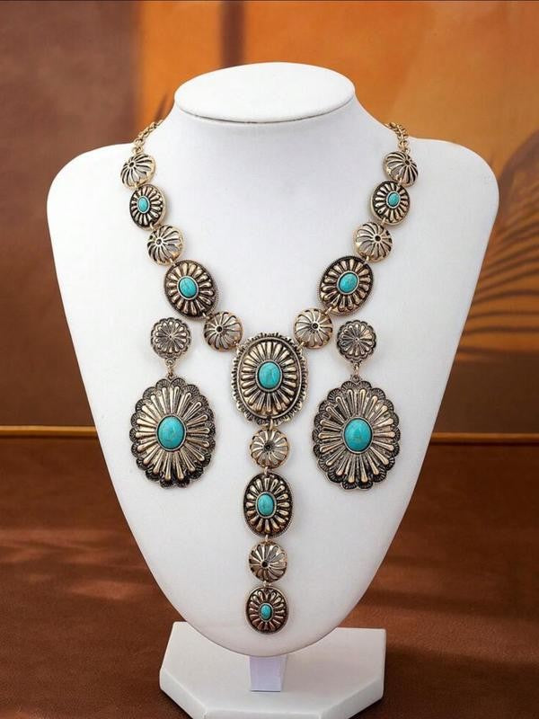 Boho Turquoise Floral Necklace & Earrings Set