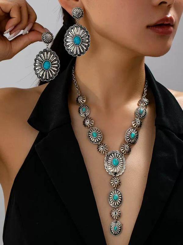 Boho Turquoise Floral Necklace & Earrings Set