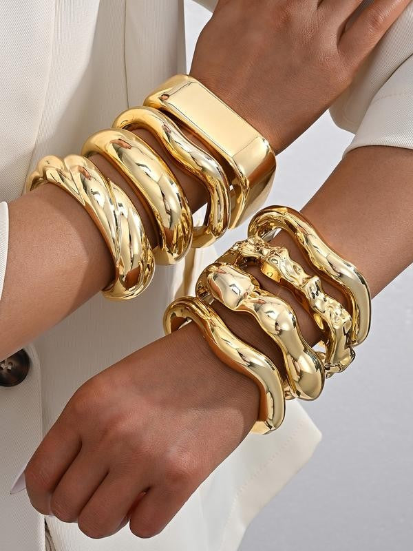 Irregular Twisted Open Cuff Bracelet Set