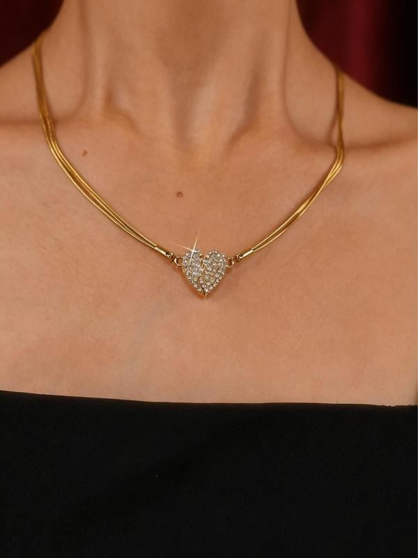 14k Magnetic Split Heart CZ Necklace