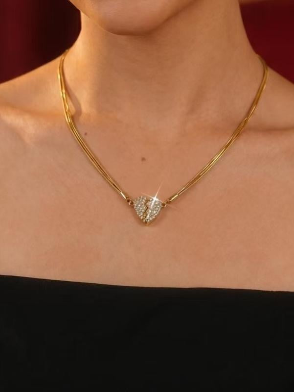 14k Magnetic Split Heart CZ Necklace