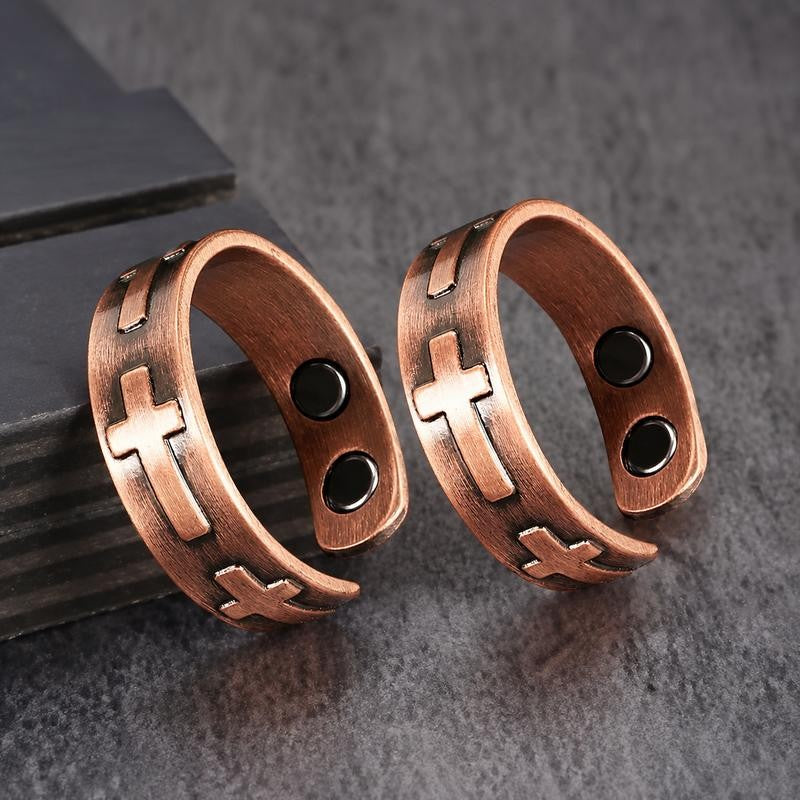 Adjustable Floral Copper Magnetic Ring Set