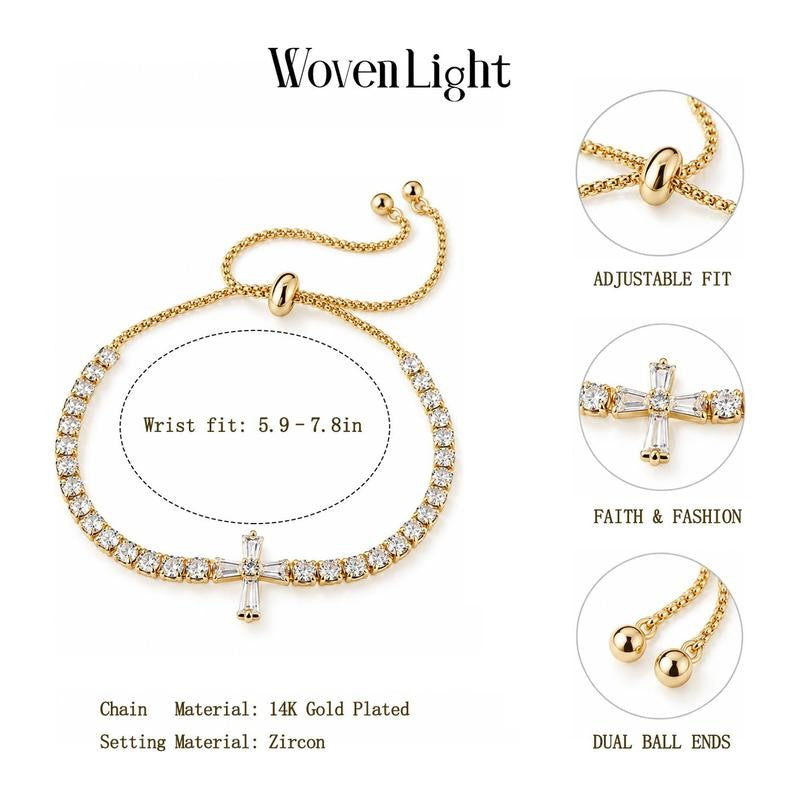 14k Zircon Cross Adjustable Bracelet