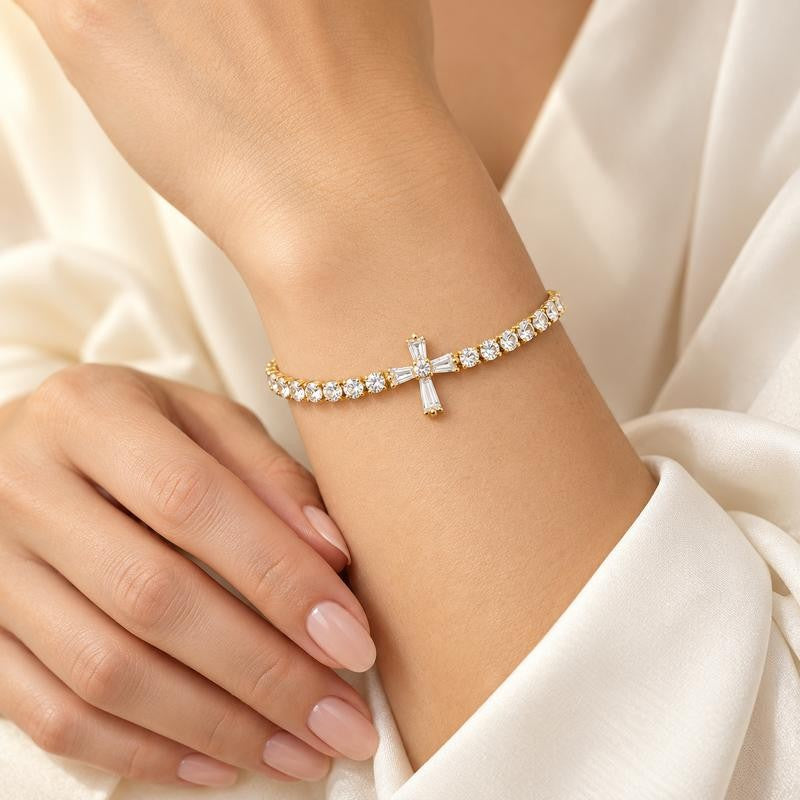 14k Zircon Cross Adjustable Bracelet