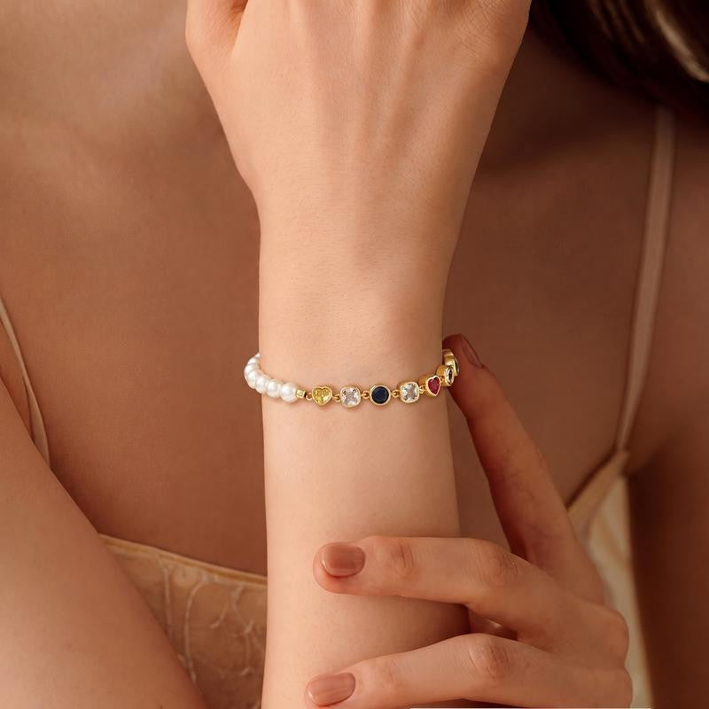 Multi-Gem Heart Charm Bracelet