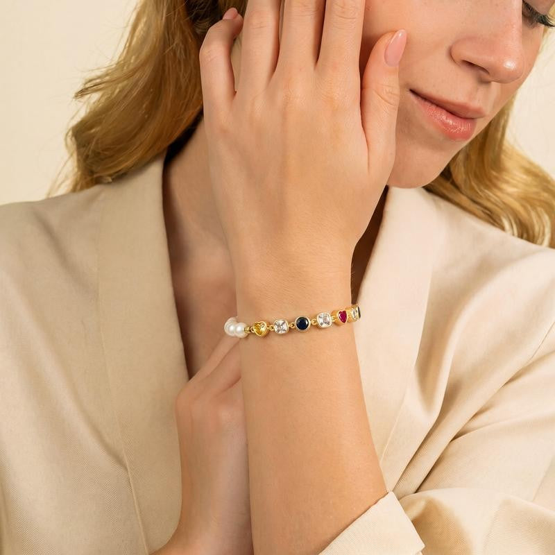 Multi-Gem Heart Charm Bracelet