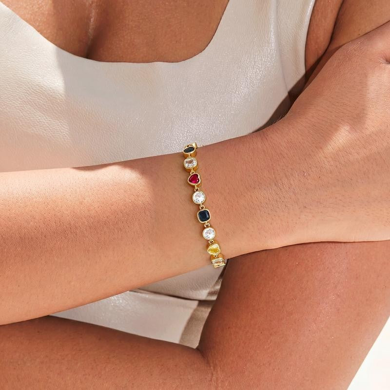 Multi-Gem Heart Charm Bracelet