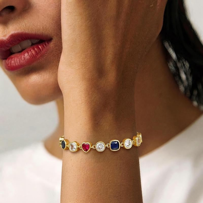 Multi-Gem Heart Charm Bracelet