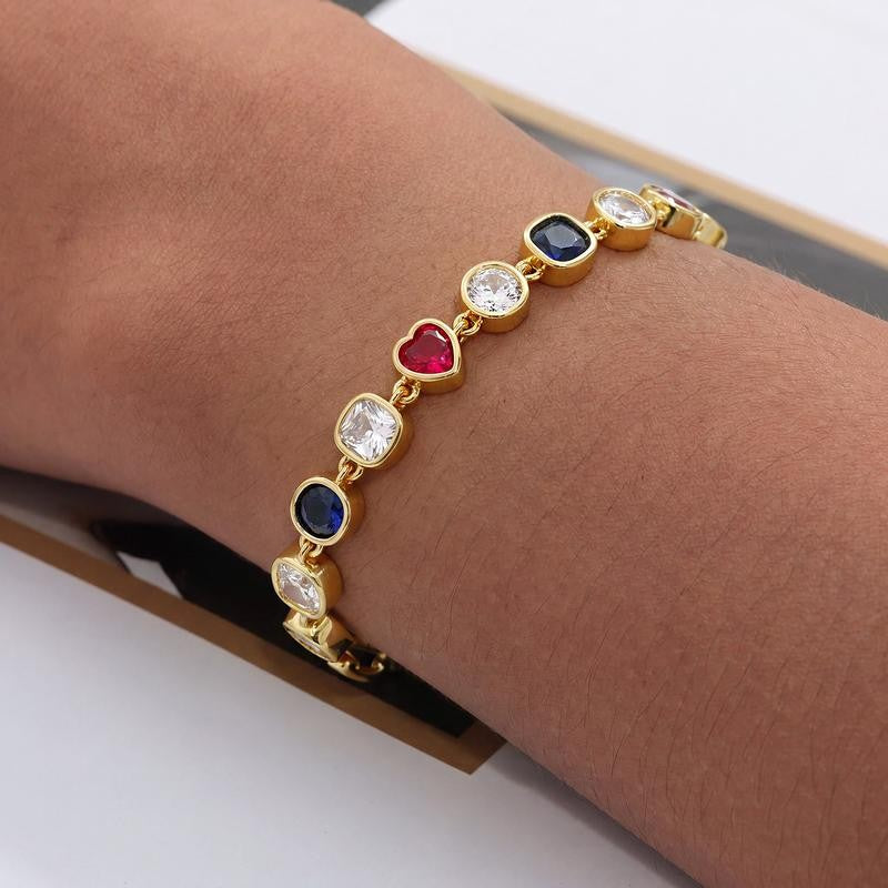 Multi-Gem Heart Charm Bracelet