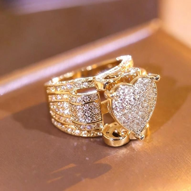 Silver Paved Heart Wide Band Ring