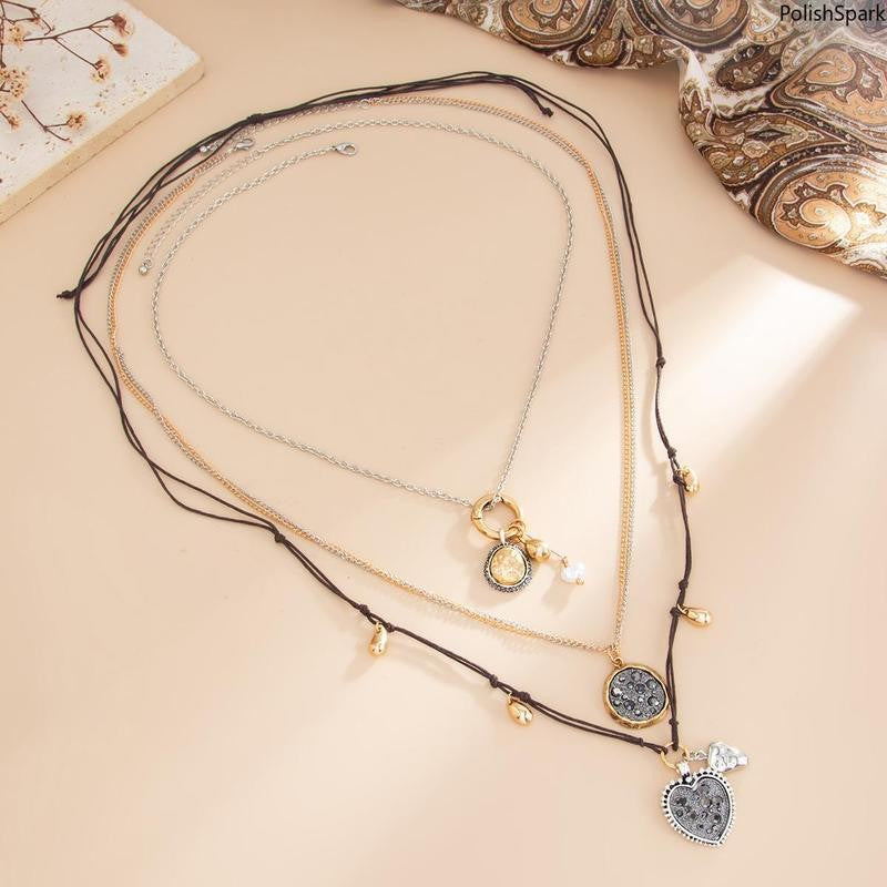 Layered Vintage Heart Pendant Necklace