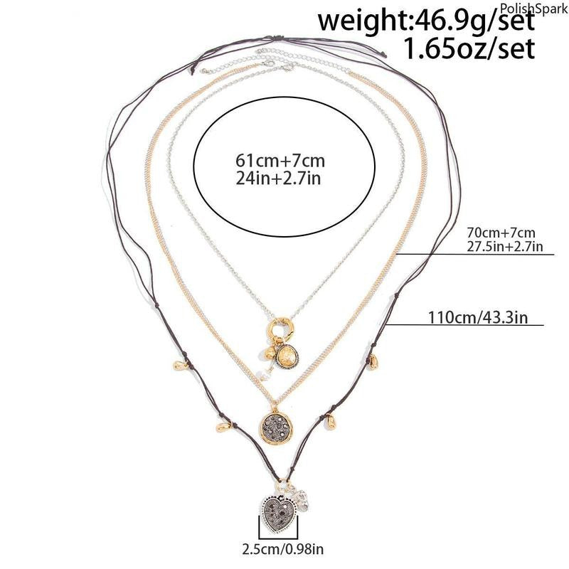 Layered Vintage Heart Pendant Necklace