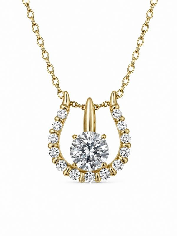 Gold Tone Horseshoe CZ Necklace