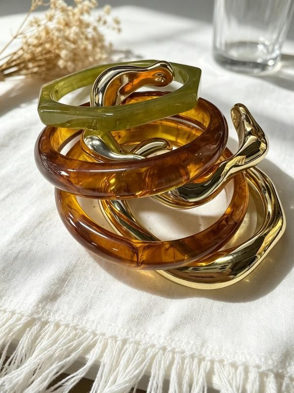 Irregular Resin Cuff Bracelet Set