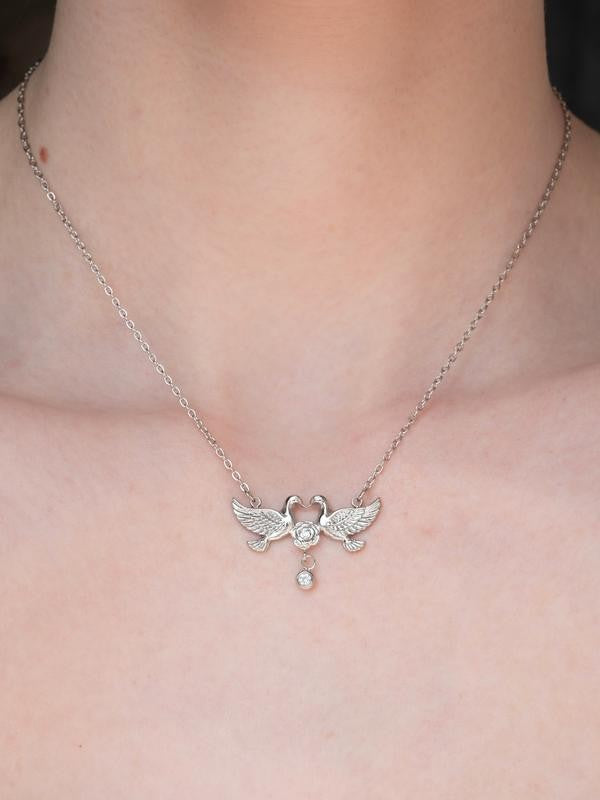 Silver Double Dove Pendant Necklace
