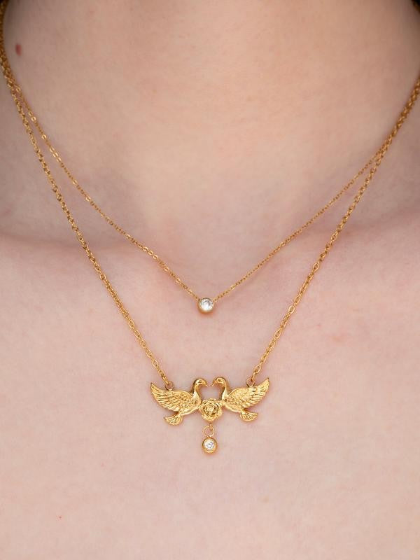 Silver Double Dove Pendant Necklace