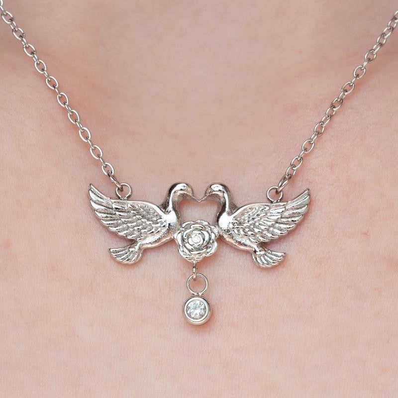 Silver Double Dove Pendant Necklace