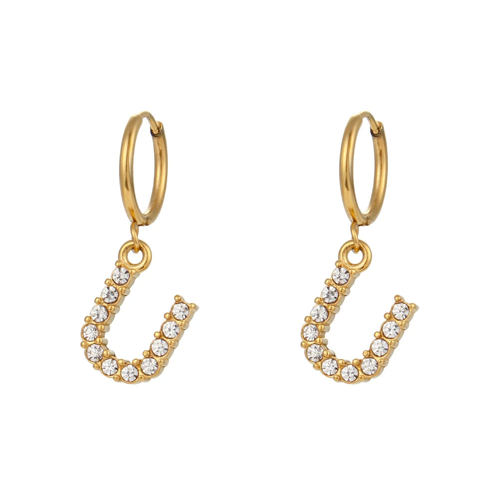 Crystal Letter Hoop Earrings