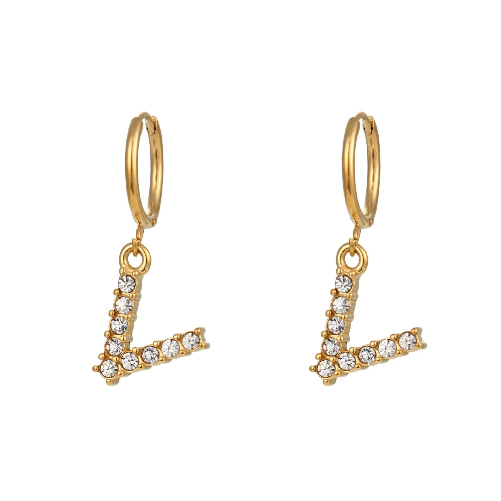 Crystal Letter Hoop Earrings