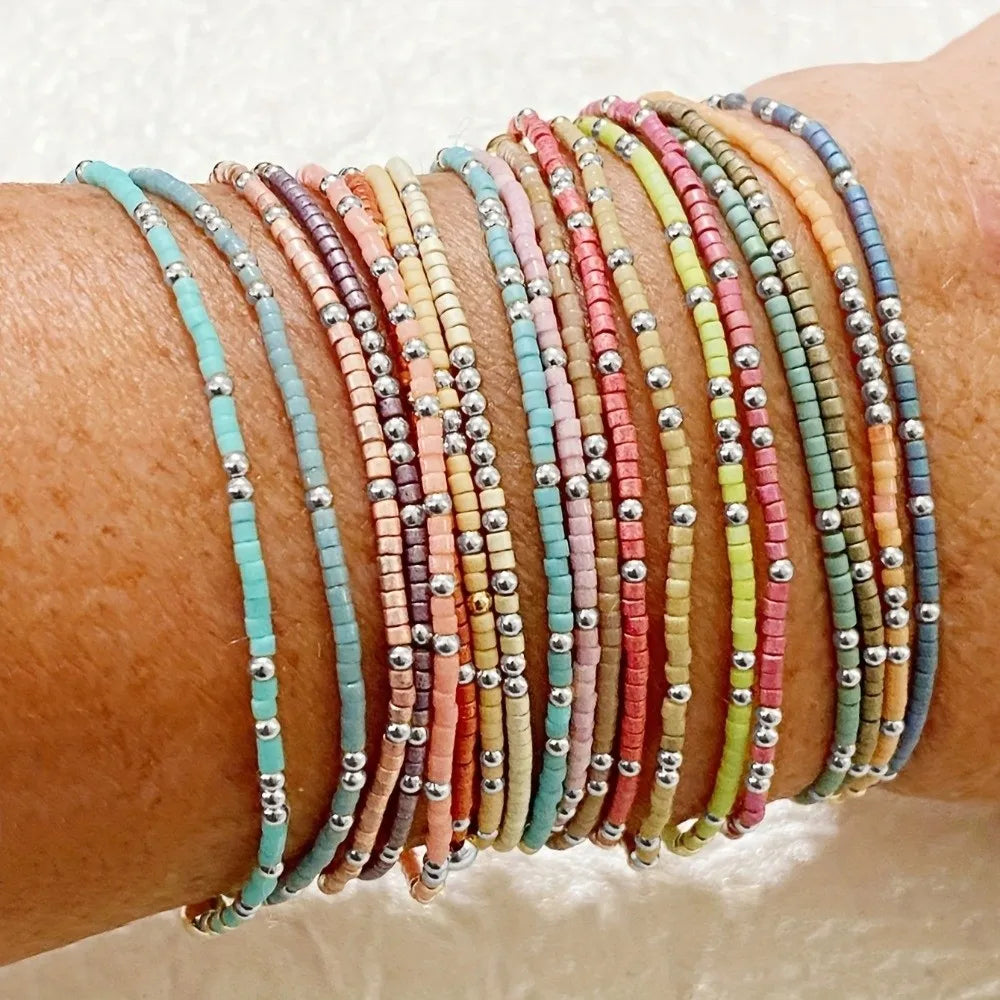 19 PCS Colorful Beaded Stackable Bracelet Set
