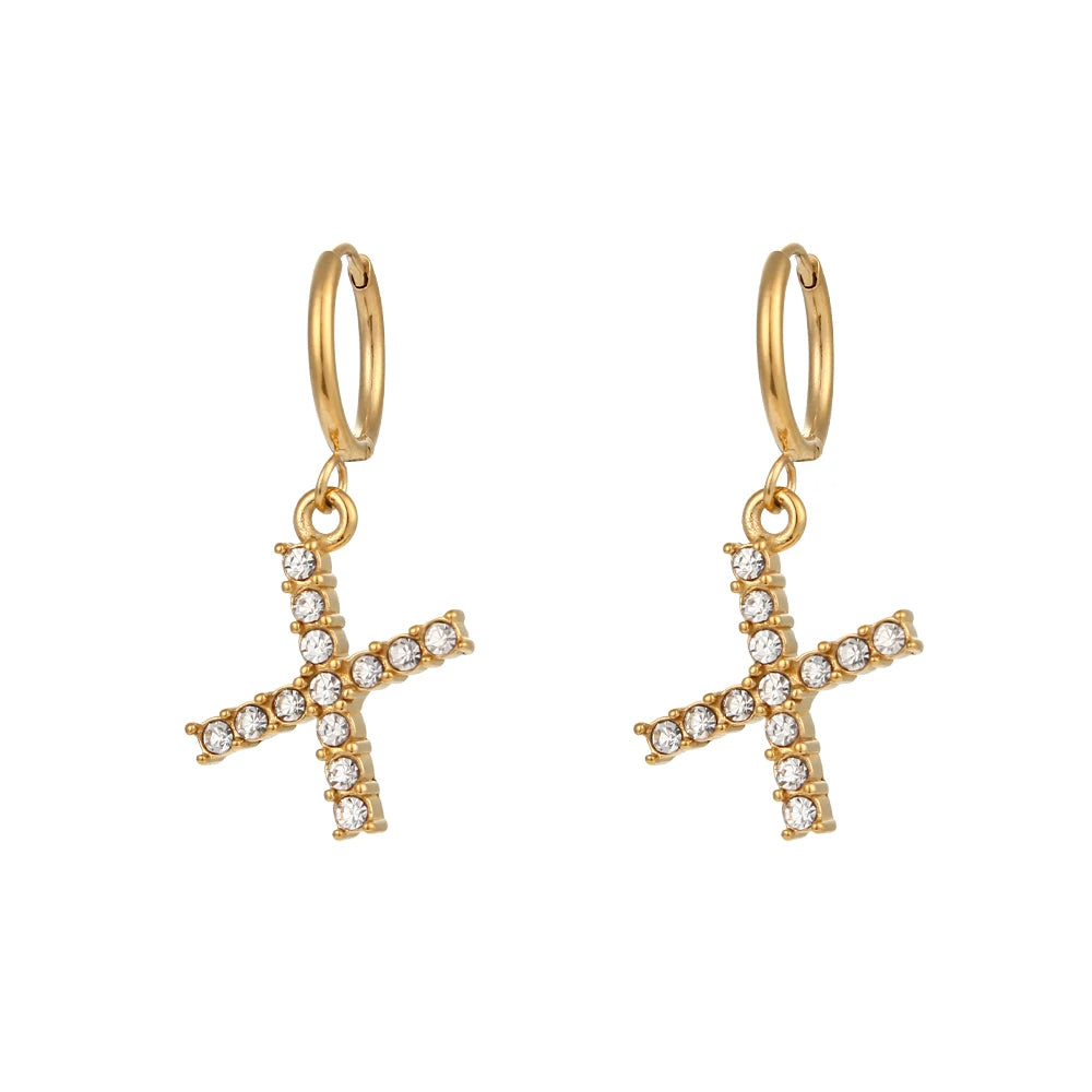 Crystal Letter Hoop Earrings