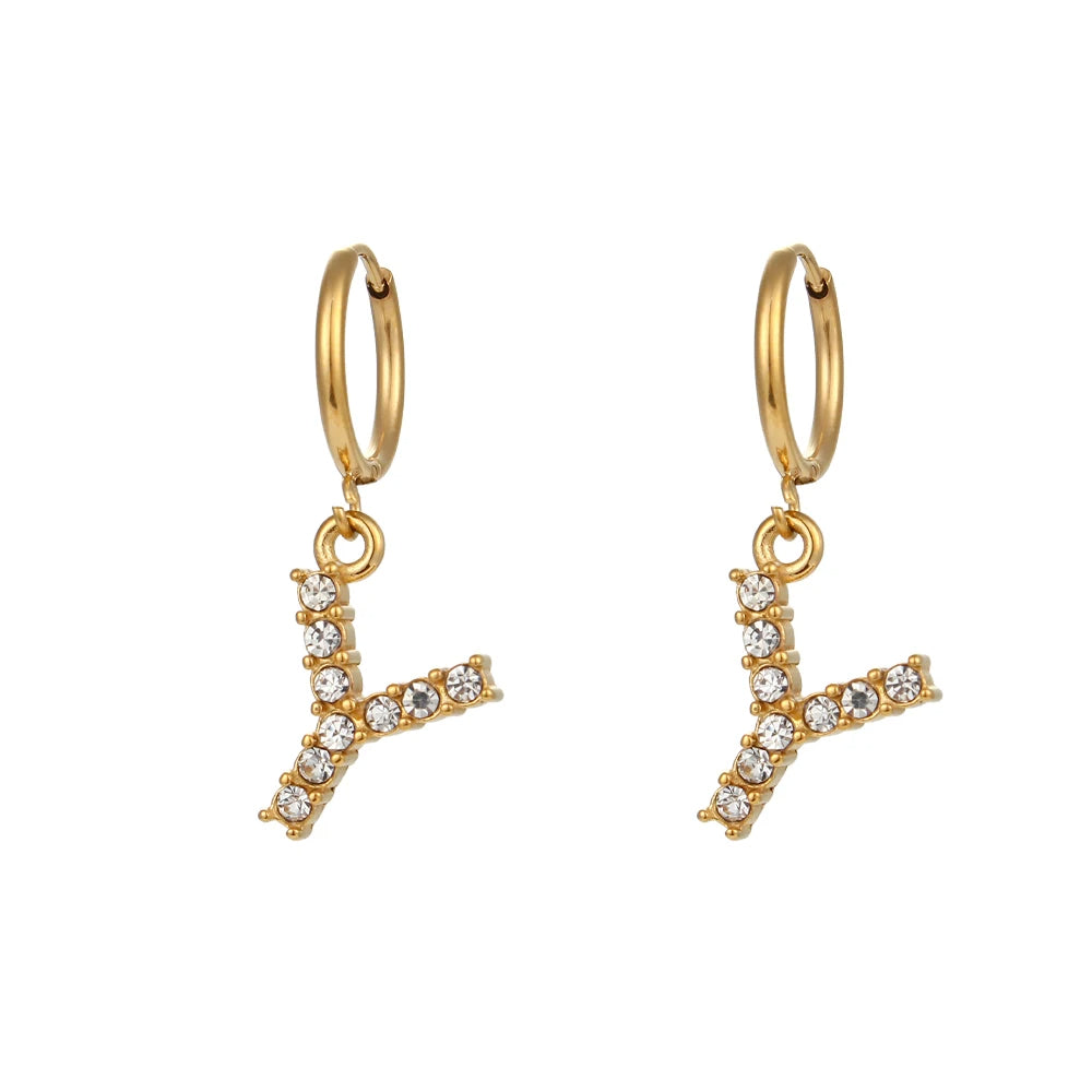 Crystal Letter Hoop Earrings