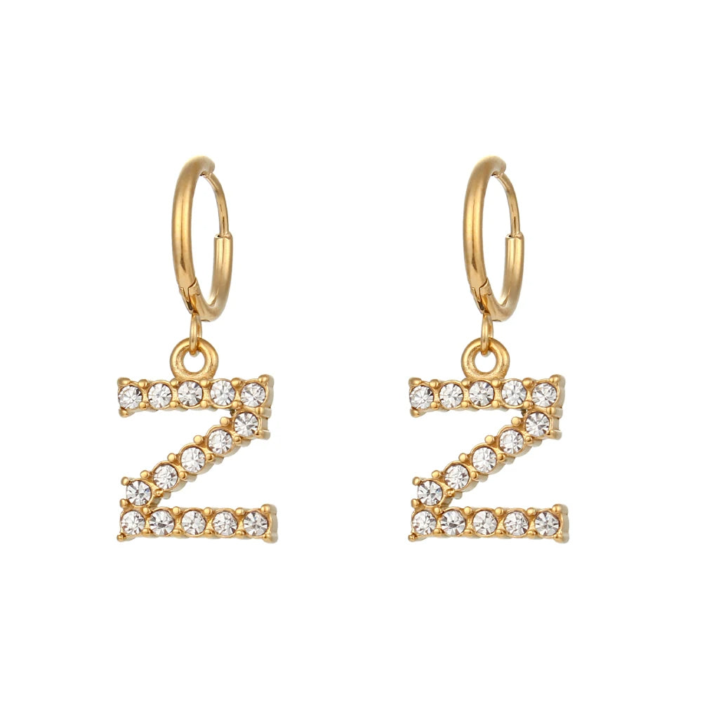Crystal Letter Hoop Earrings